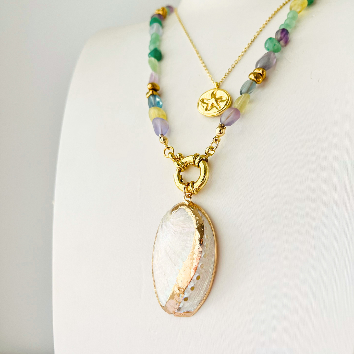 Natural White Abalone Shell Pendant | Gold Edged Charm