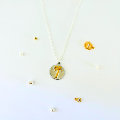 Two-Tone Palm Tree Necklace | Gold Plated Chain with Water-Resistant Pendant Necklace