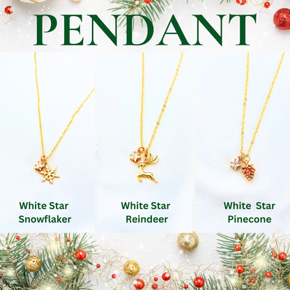 Clear Star Christmas Necklace - Snowflake, Pinecone & Reindeer Charm