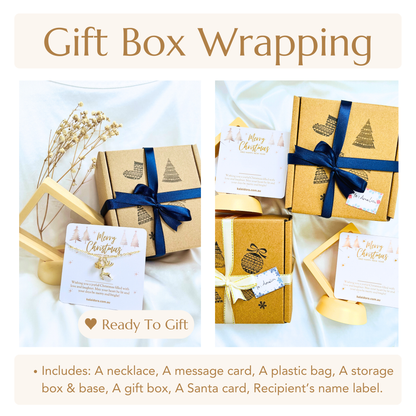 Blue Star Christmas Necklace with Gold Card - Snowflake, Pinecone & Reindeer Charm