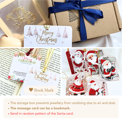 Blue Star Christmas Necklace with Gold Card - Snowflake, Pinecone & Reindeer Charm