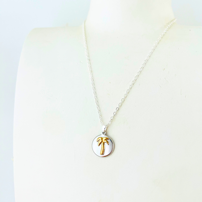 Two-Tone Palm Tree Necklace | Gold Plated Chain with Water-Resistant Pendant Necklace