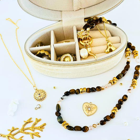 Beige Corduroy Travel Jewellery Box | Mini Organiser