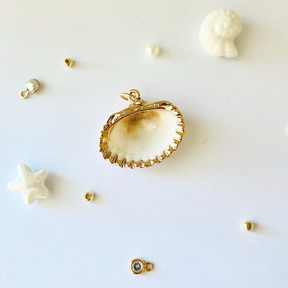 Natural White Cockles Shell Pendant | Gold Edged Charm Pendant