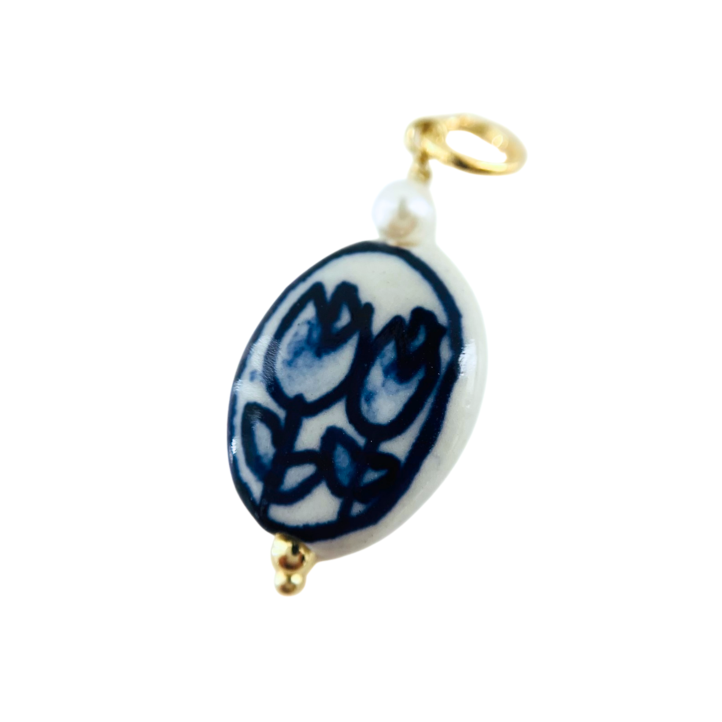 Tulip Flower Porcelain Charm Pendant - Blue & White Interchangeable Pendant