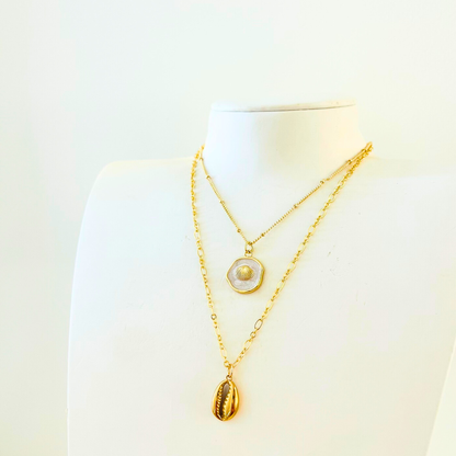 Ocean Charm Cowrie Shell Pendant Necklace -  14K Gold Plated Layering Jewellery