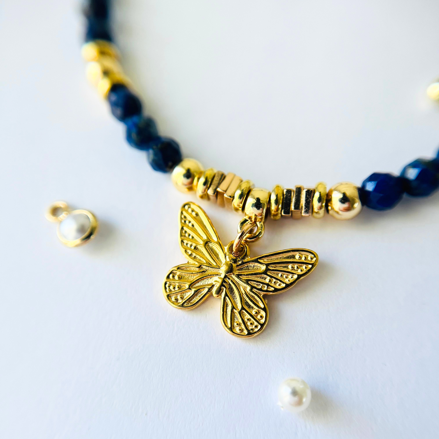 Lapis Lazuli Gemstone Necklace | Gold Plated Butterfly Pendant Gemstone Necklace