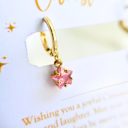 Birthstone Star Earrings with Gold Christmas Card - Jan to Dec - Personalized Gift
