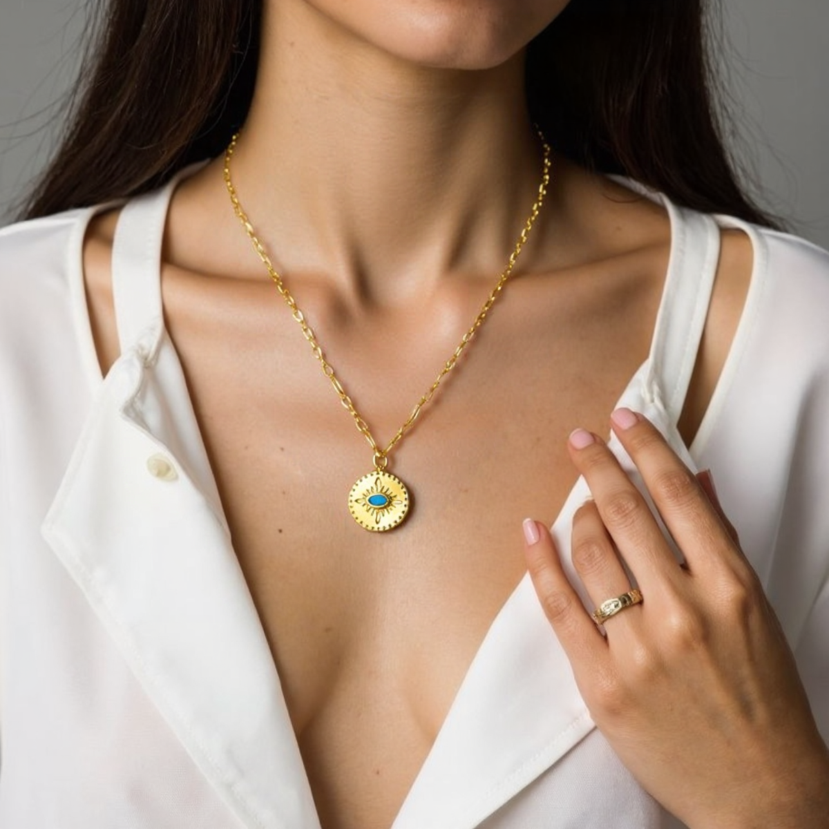 Turquoise Evil Eye Pendant Necklace - Gold Plated Protection Jewellery Necklace