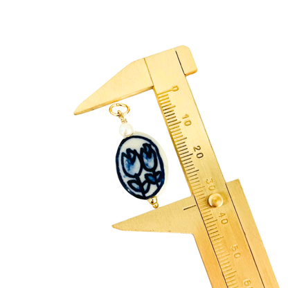 Tulip Flower Porcelain Charm Pendant - Blue & White Interchangeable Pendant