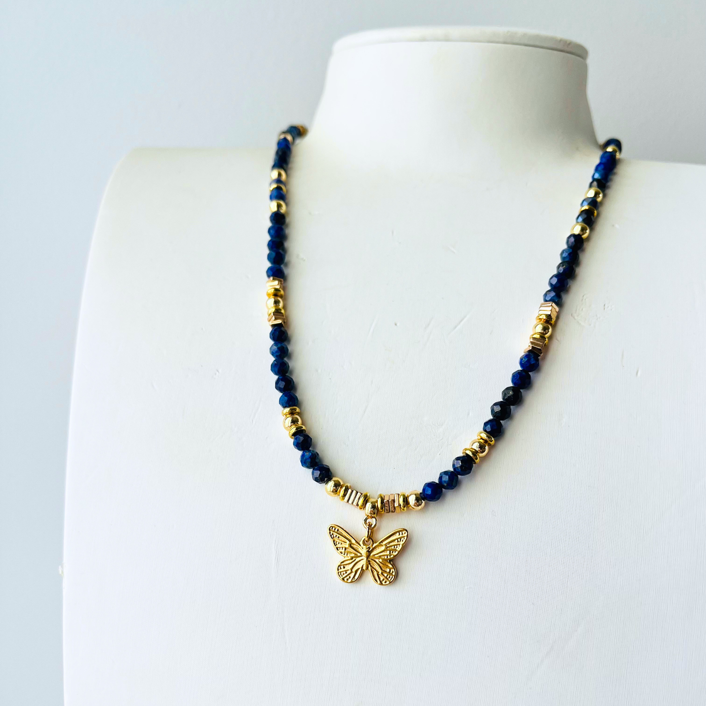 Lapis Lazuli Gemstone Necklace | Gold Plated Butterfly Pendant Gemstone Necklace