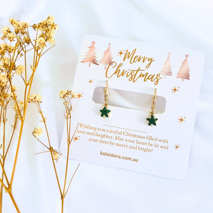 Birthstone Star Earrings with Gold Christmas Card - Jan to Dec - Personalized Gift