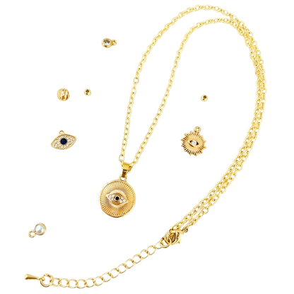 14K Gold PlatedEvil Eye Round Pendant Necklace