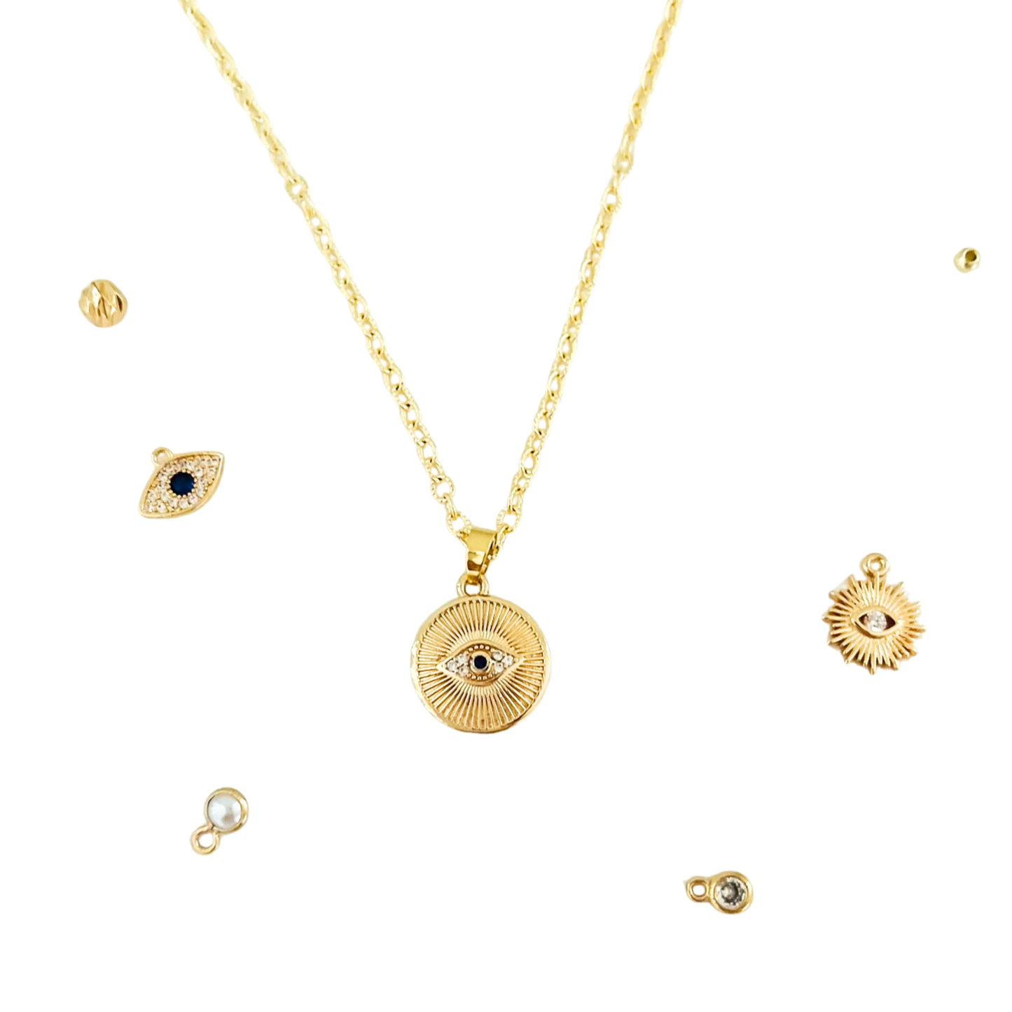 14K Gold PlatedEvil Eye Round Pendant Necklace