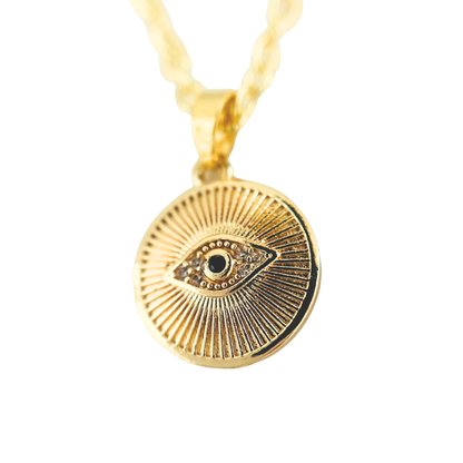 14K Gold PlatedEvil Eye Round Pendant Necklace