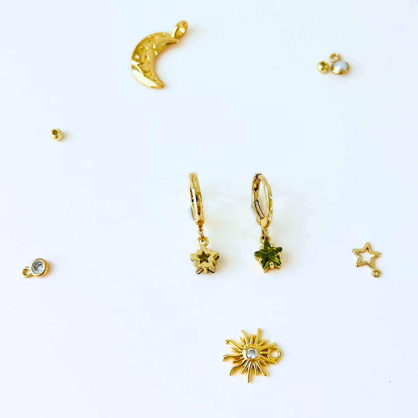 Customized August Birthstone Peridot Green CZ Star Hoop Earrings