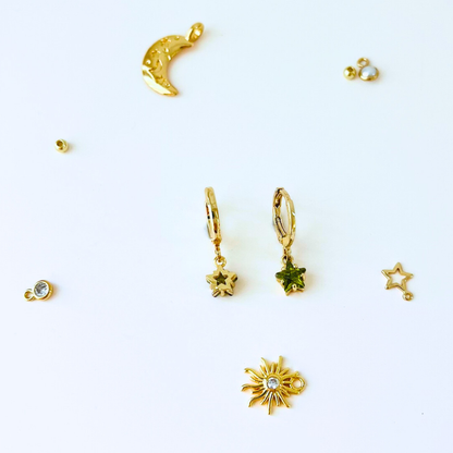 Customized August Birthstone Peridot Green CZ Star Hoop Earrings