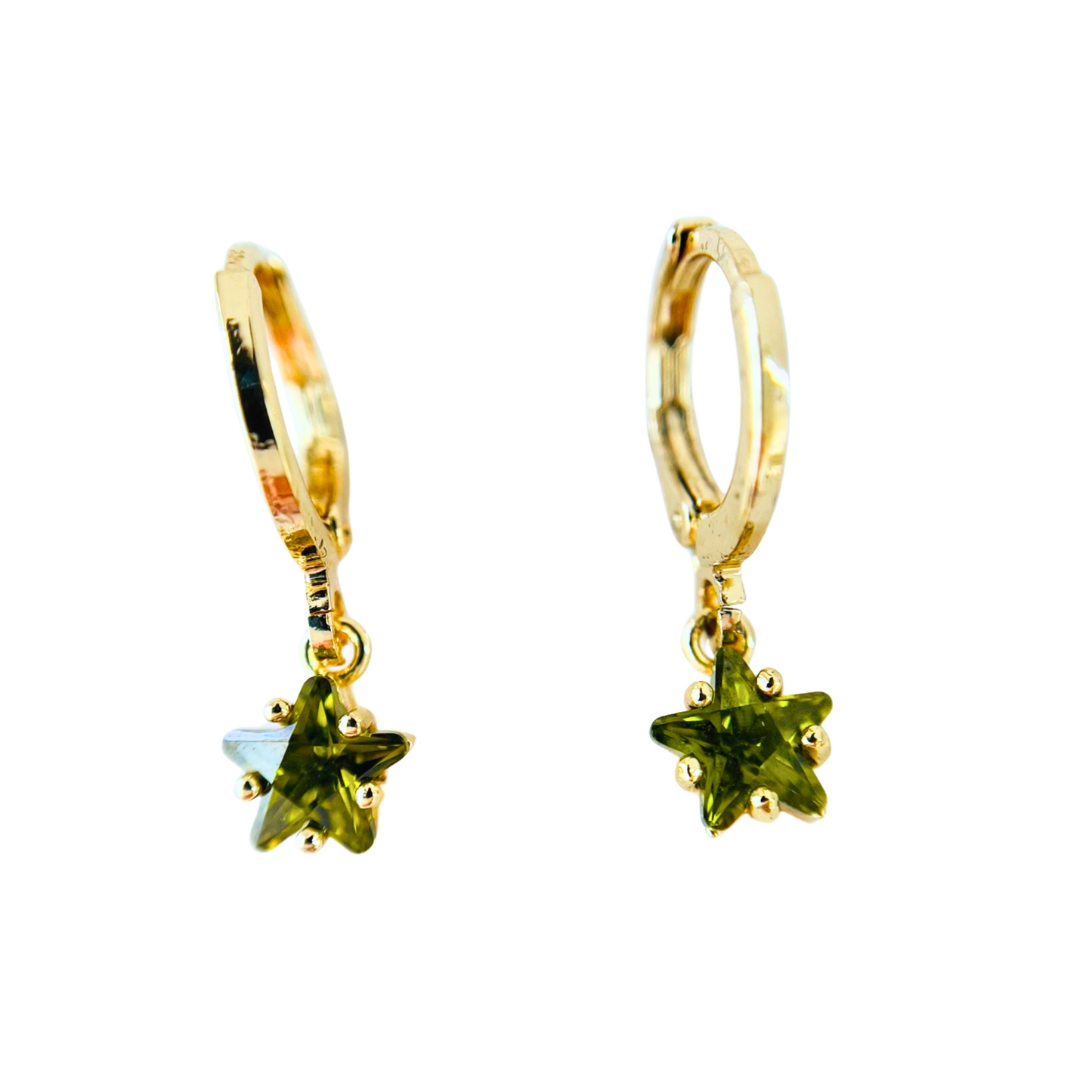 Customized August Birthstone Peridot Green CZ Star Hoop Earrings