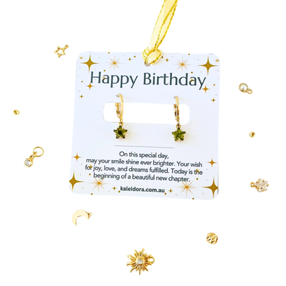 Customized August Birthstone Peridot Green CZ Star Hoop Earrings