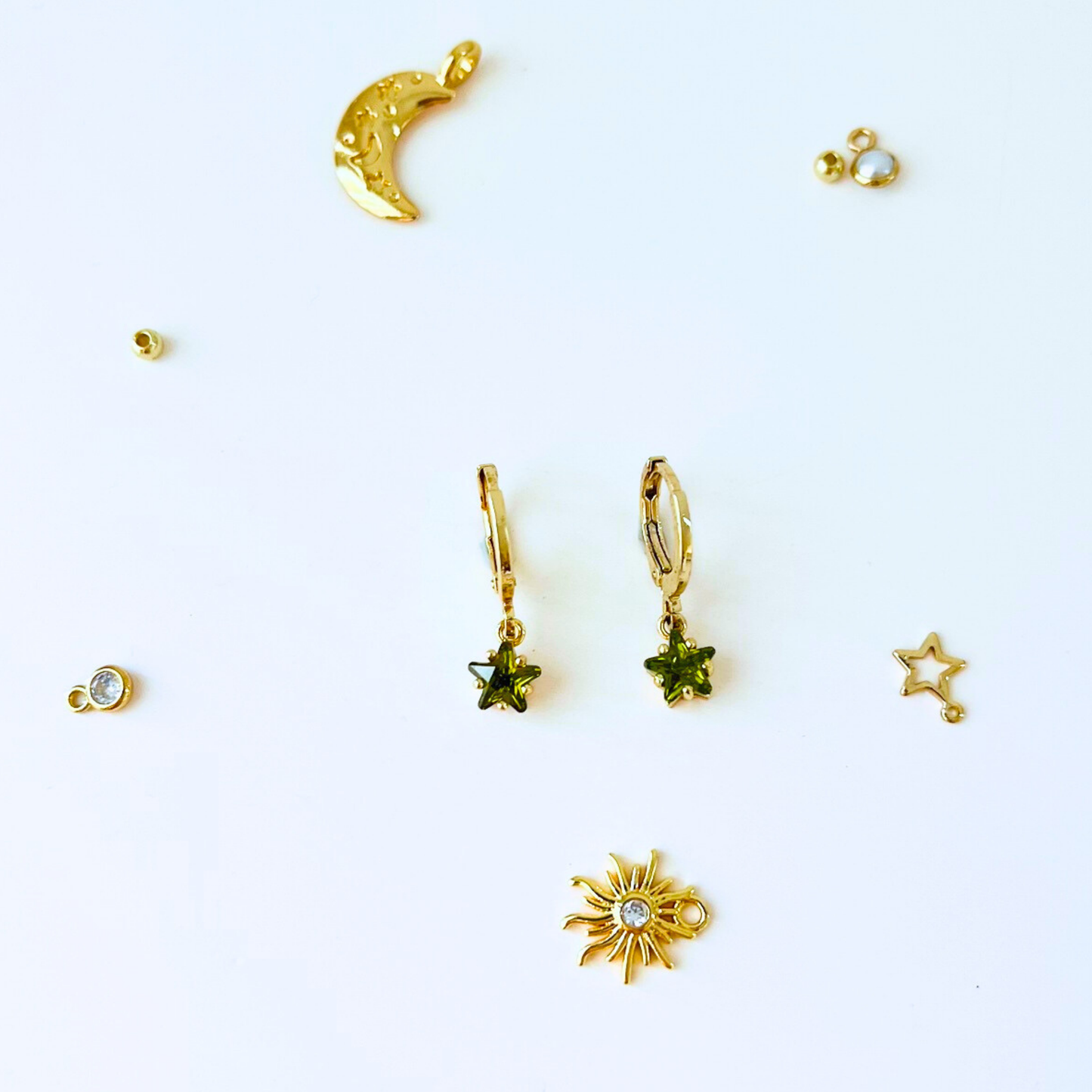 Customized August Birthstone Peridot Green CZ Star Hoop Earrings