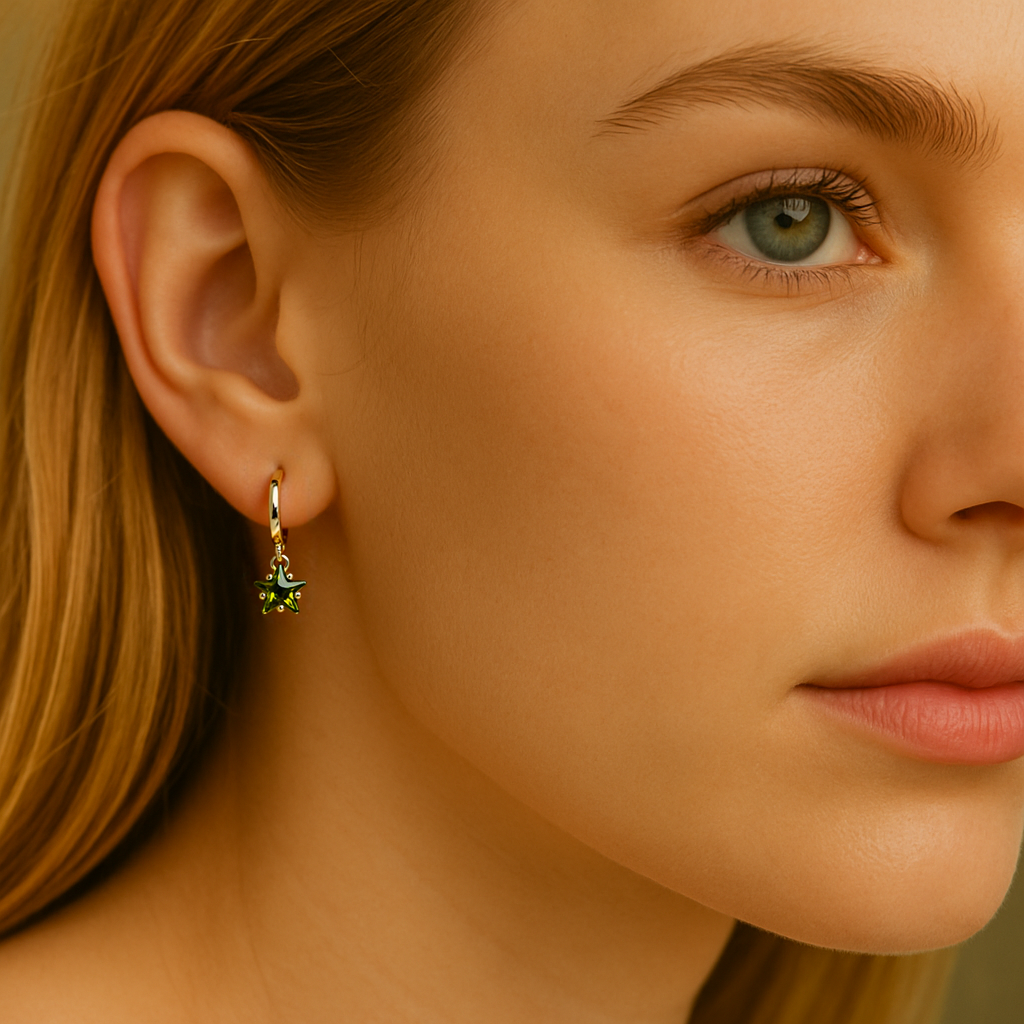 Customized August Birthstone Peridot Green CZ Star Hoop Earrings