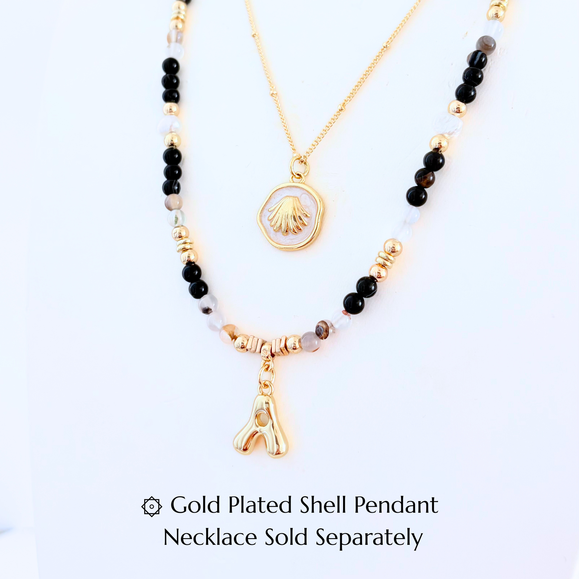 Black & Montana Agate Natural Gemstone Necklace Customizable Bubble Letter Pendant Initial Charm Gemstone Necklace
