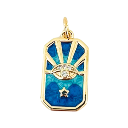Blue Enamel Evil Eye Star symbol Gold Plated Pendant on a white background