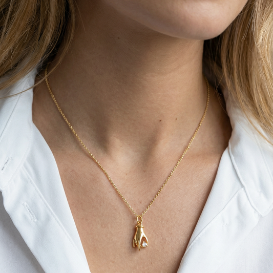 Hand & Heart CZ Pendant Necklace | 14K Gold Plated | Handcrafted in Australia