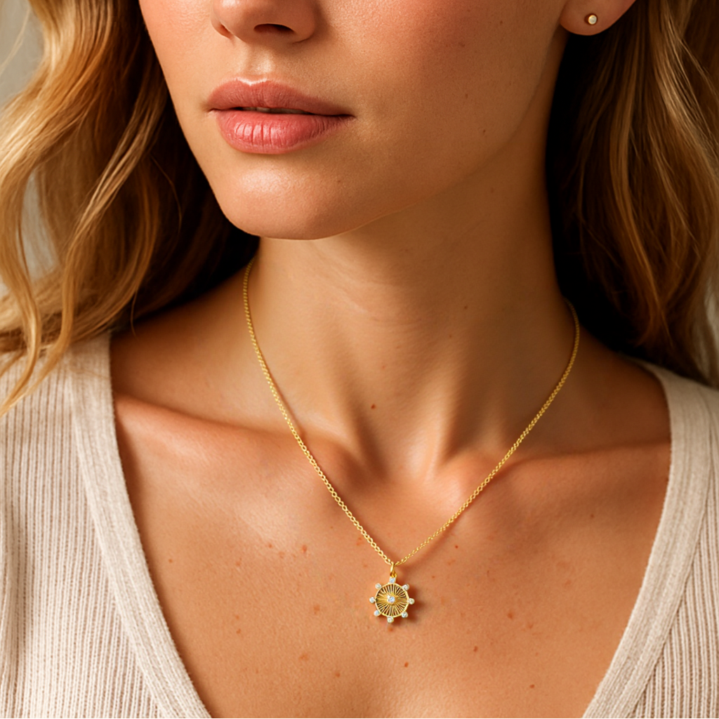 CZ Eight-Pointed Star Pendant Necklace - Gold Plated Layering Jewellery Necklace
