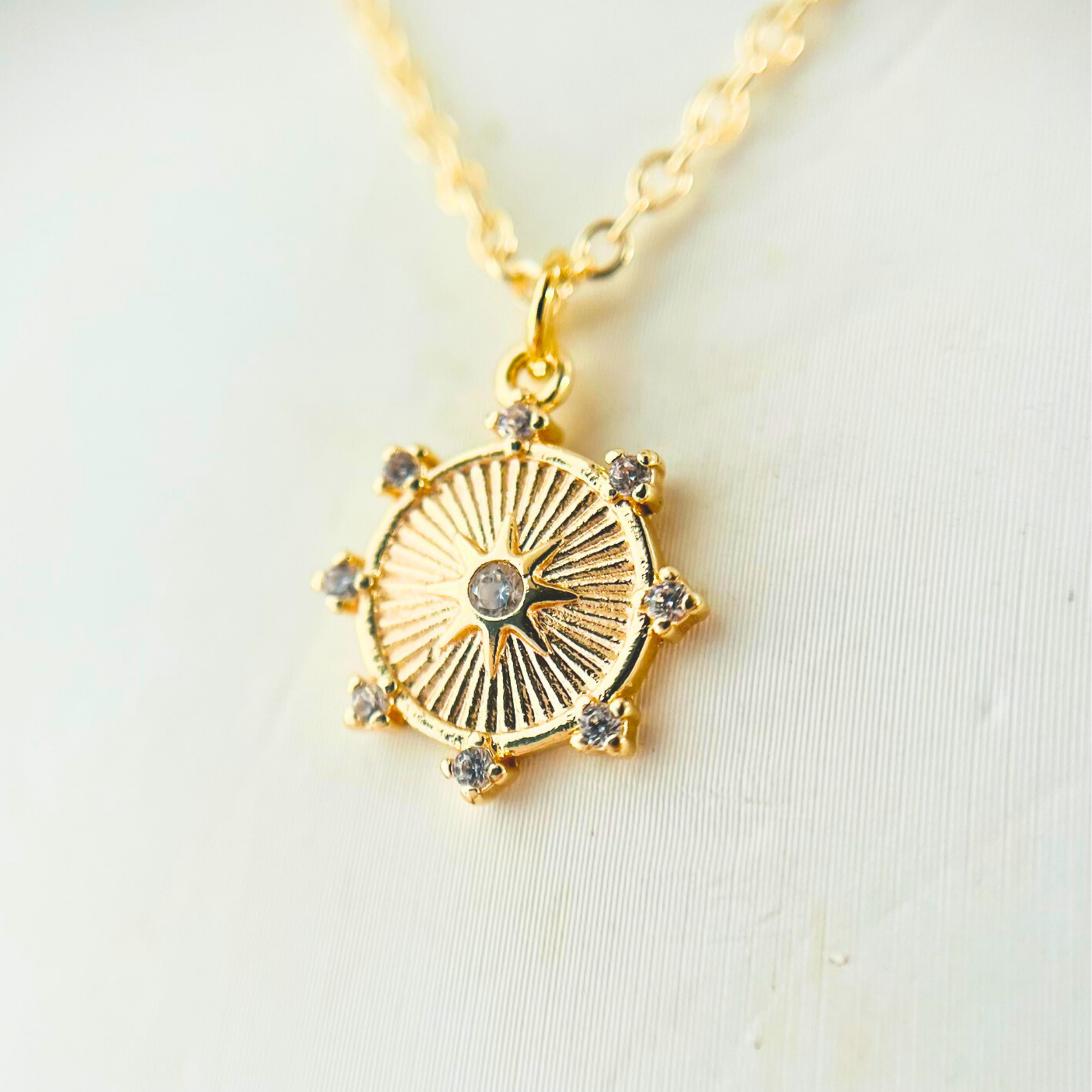 CZ Eight-Pointed Star Pendant Necklace - Gold Plated Layering Jewellery Necklace
