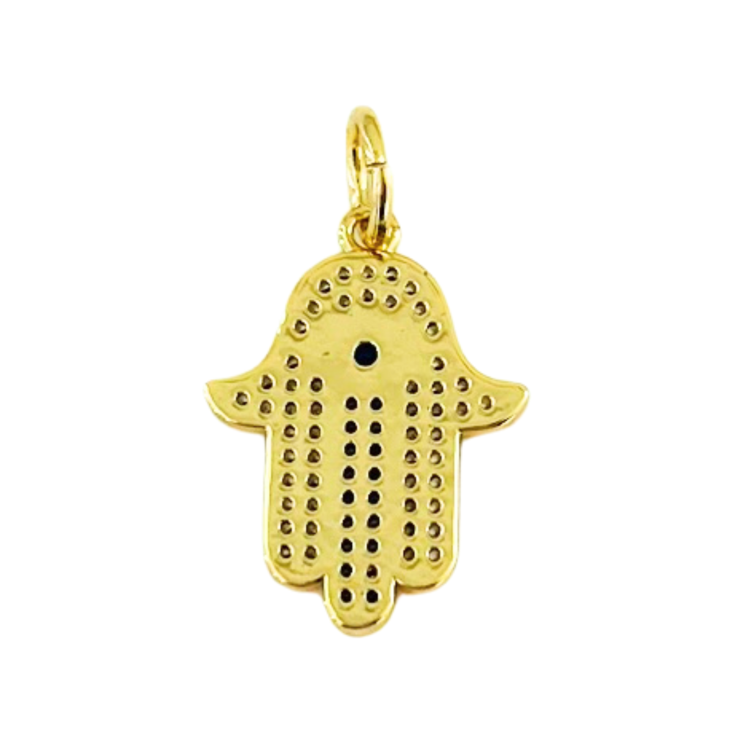 CZ Hamsa Hand Evil Eye Pendant back on a white background