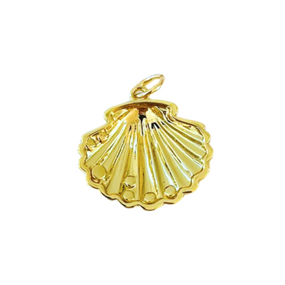Gold shell pendant back on a white background