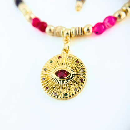 Magenta CZ Evil Eye Pendant Gemstone Necklace
on a white background