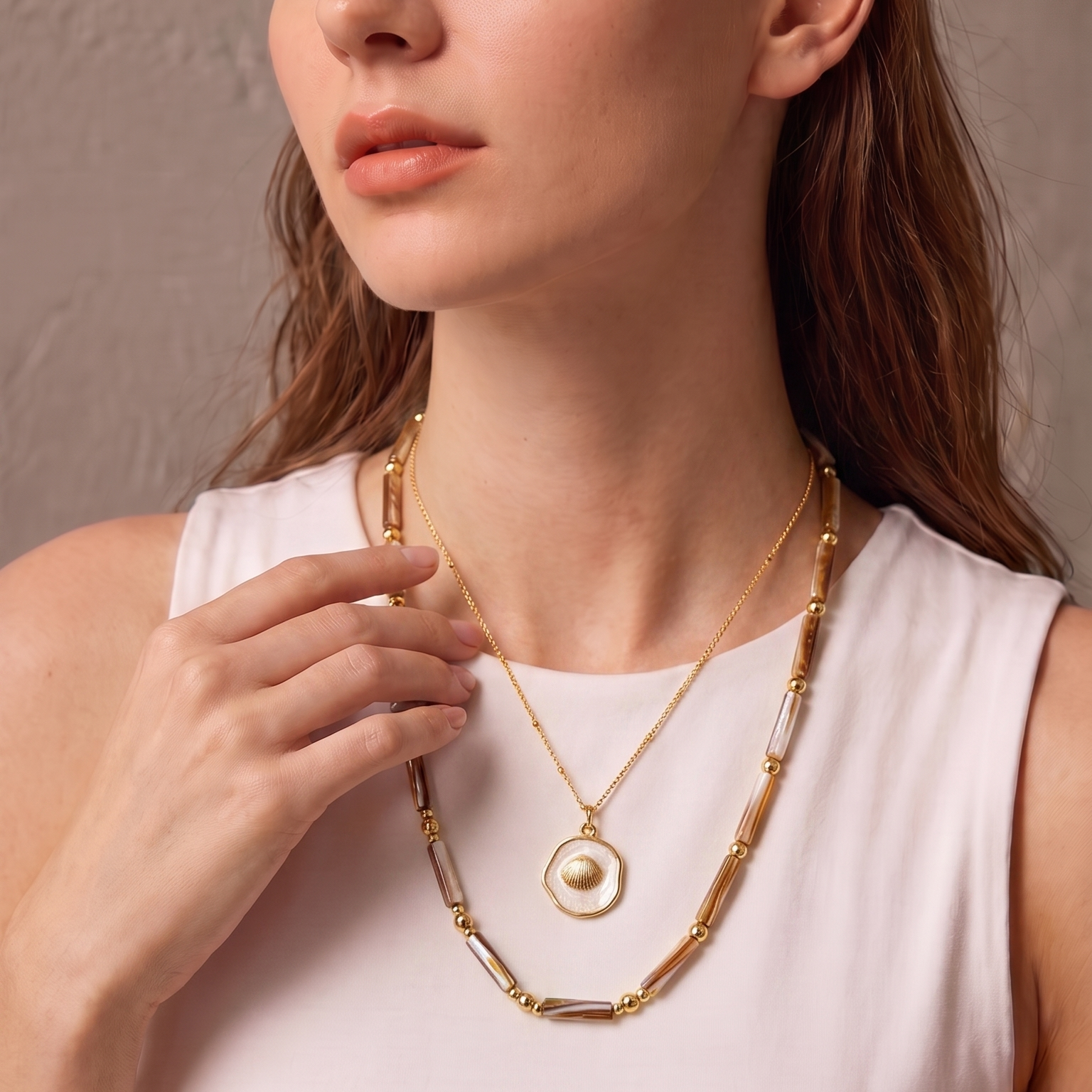 Brown Natural Shell Necklace Gemstone Necklace