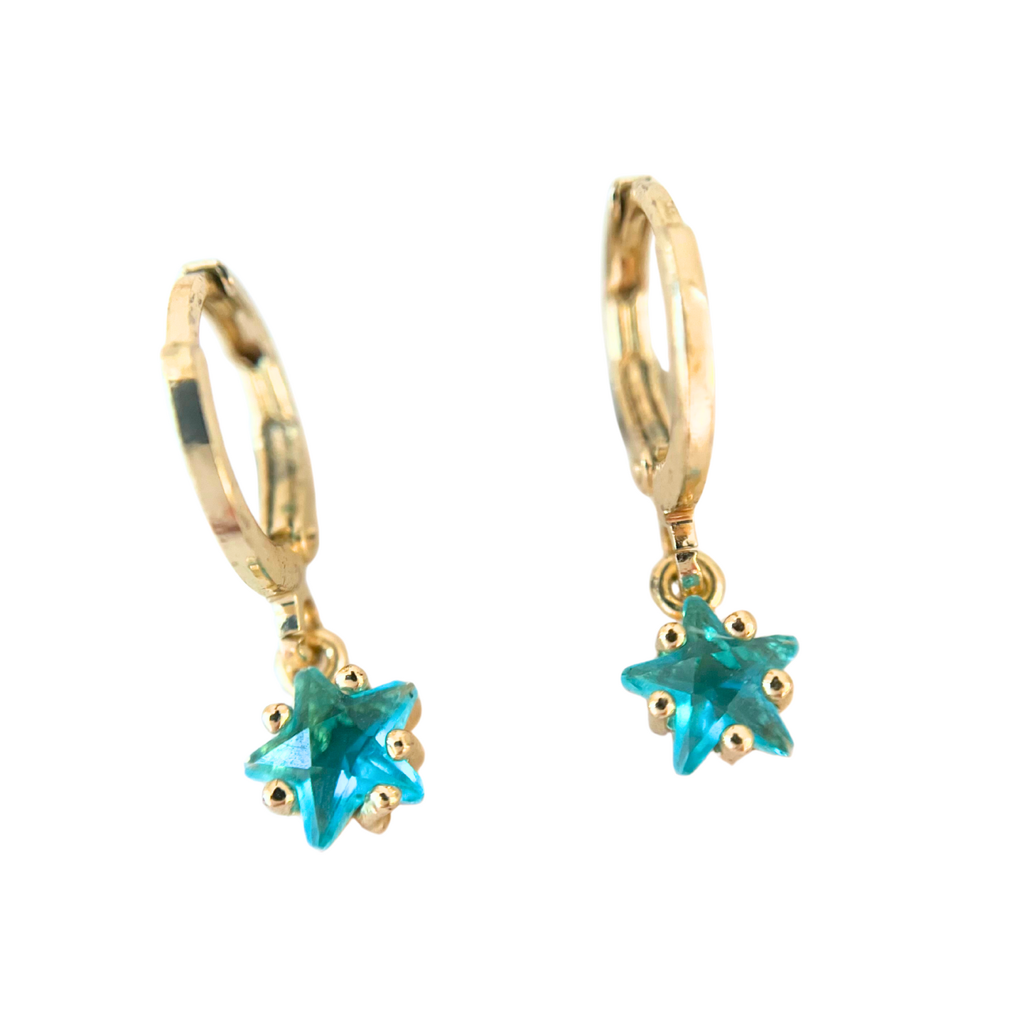 December Birthstone Earrings - Blue Topaz Color CZ Star Hoop - Customized