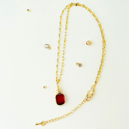 Red Glass Bead Pendant Necklace - 3 Chain Styles Available