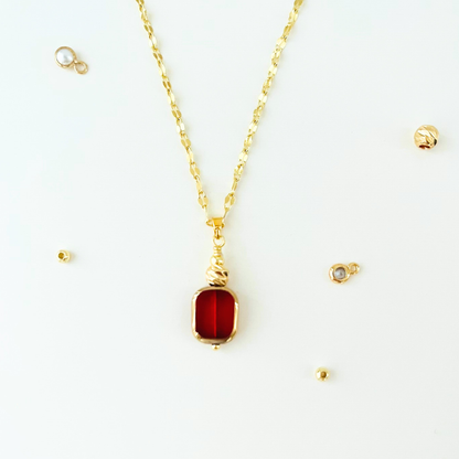 Red Glass Bead Pendant Necklace - 3 Chain Styles Available