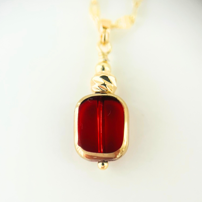 Red Glass Bead Pendant Necklace - 3 Chain Styles Available