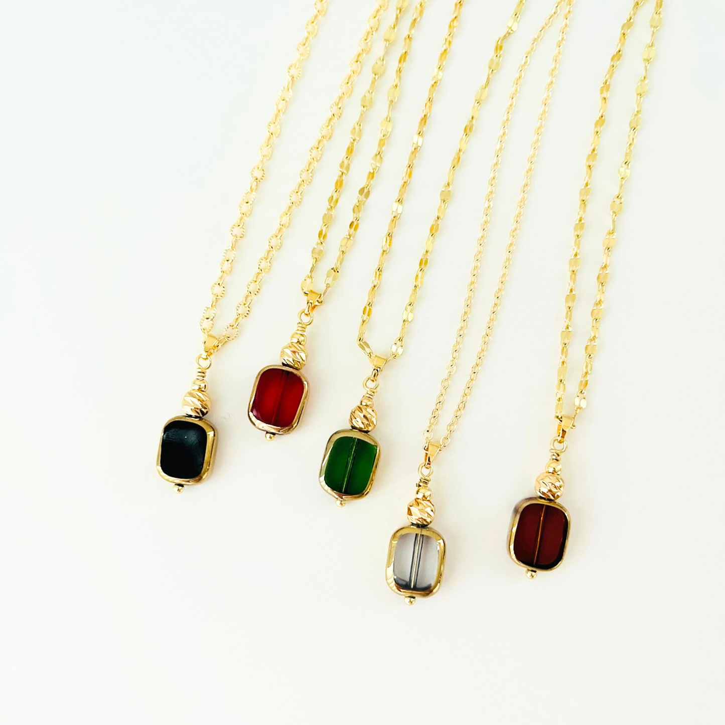 Clear Glass Bead Pendant Necklace - 3 Chain Styles Available