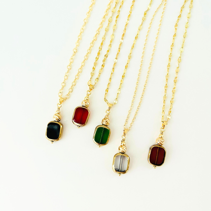 Clear Glass Bead Pendant Necklace - 3 Chain Styles Available