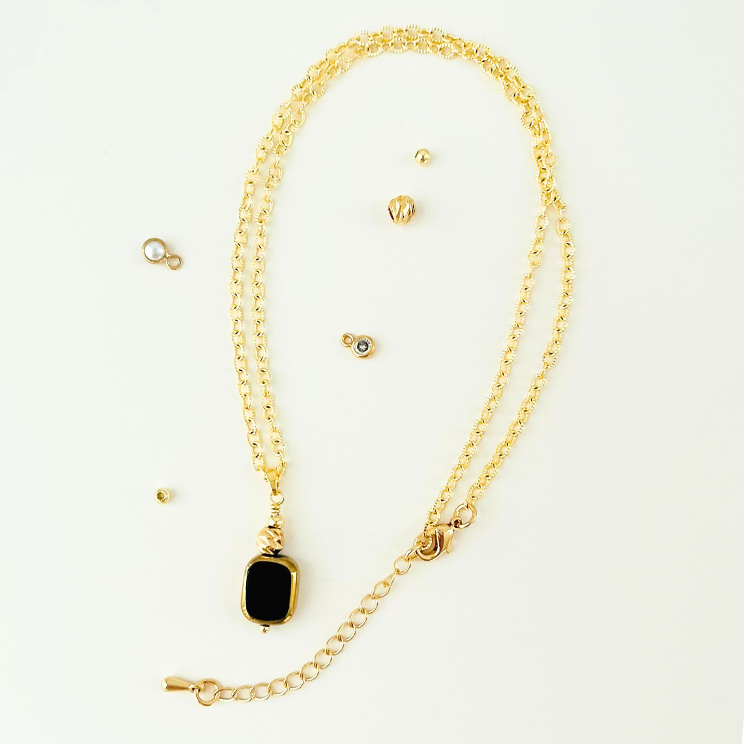 Clear Glass Bead Pendant Necklace - 3 Chain Styles Available