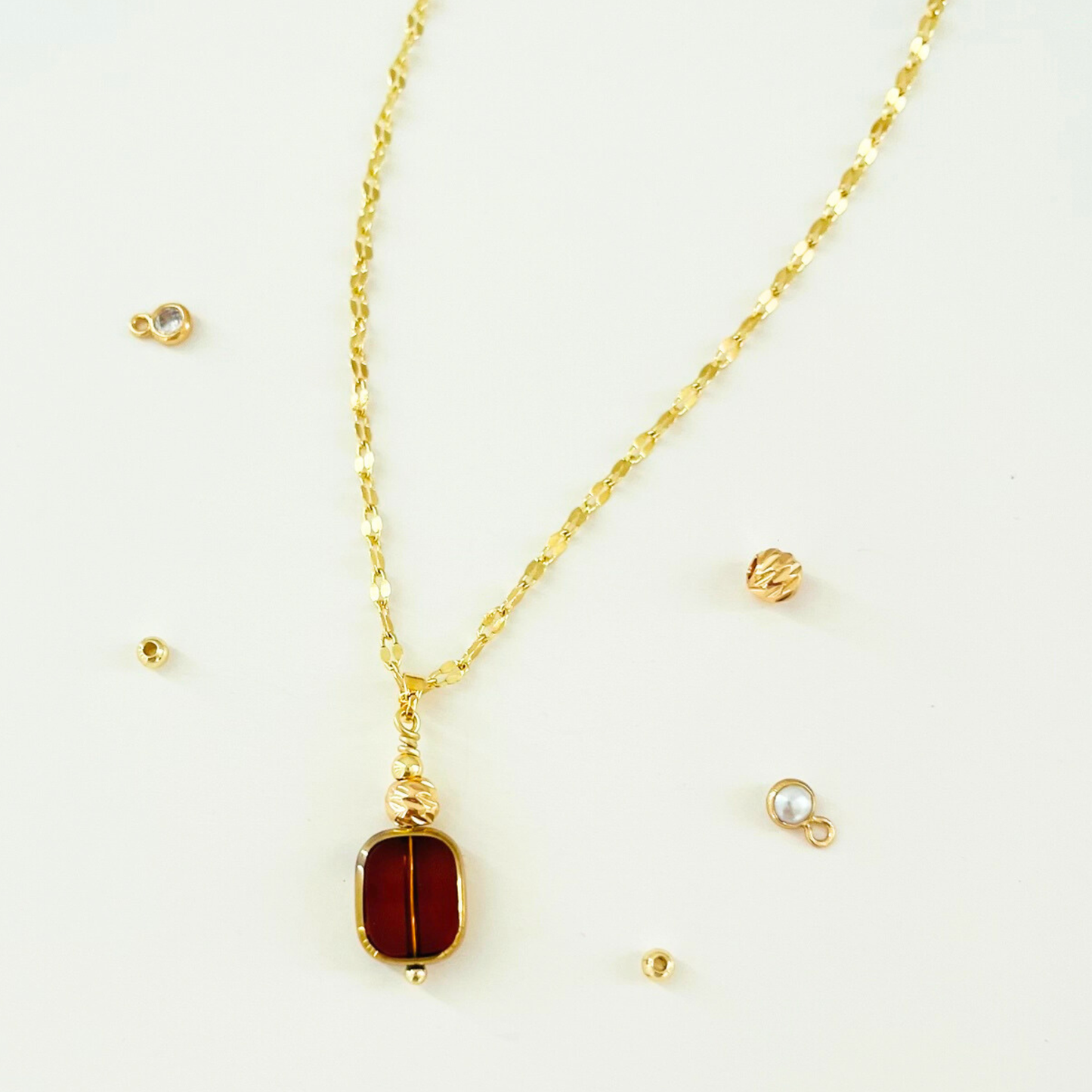 Smoked Glass Bead Pendant Necklace - 3 Chain Styles Available