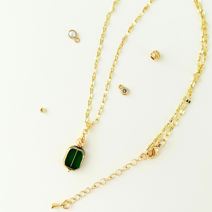 Green Glass Bead Pendant Necklace - 3 Chain Styles Available