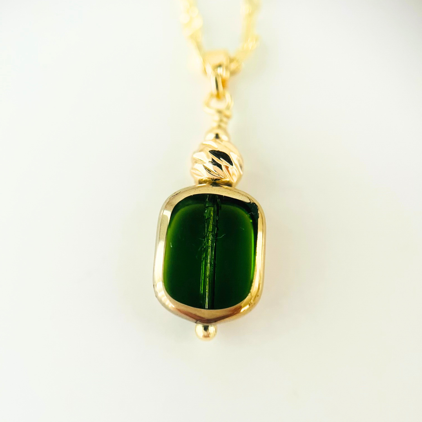 Green Glass Bead Pendant Necklace - 3 Chain Styles Available