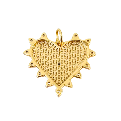 Gold heart-shaped pendant BACK with textured surface on a white background