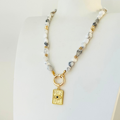 Gold Plated Evil Eye Rectangle Pendant - Protection Jewelry