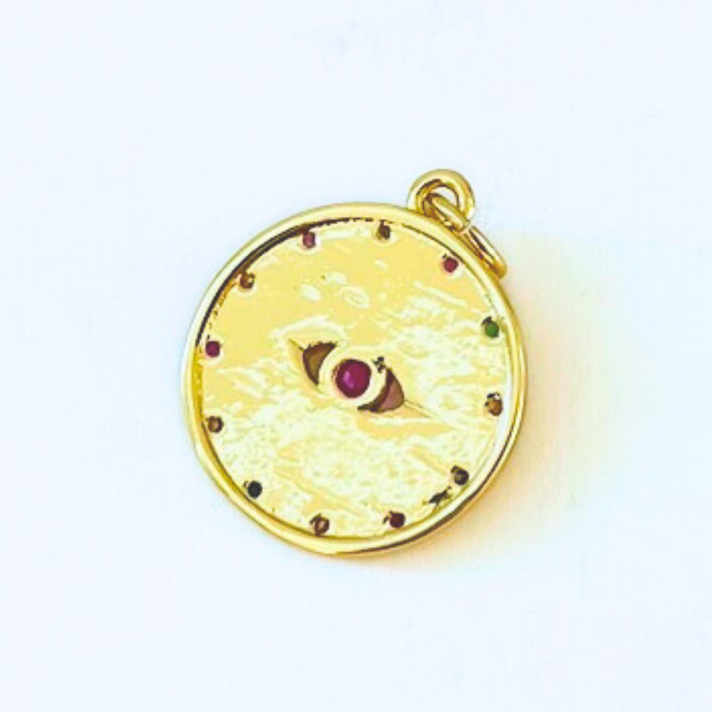Magenta CZ Evil Eye Gold Plated Round Pendant back