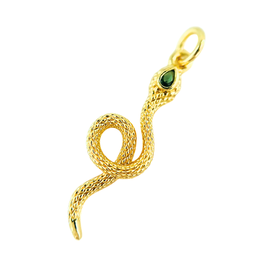 Green CZ Eyes Gold Plated Snake Pendant on a white background