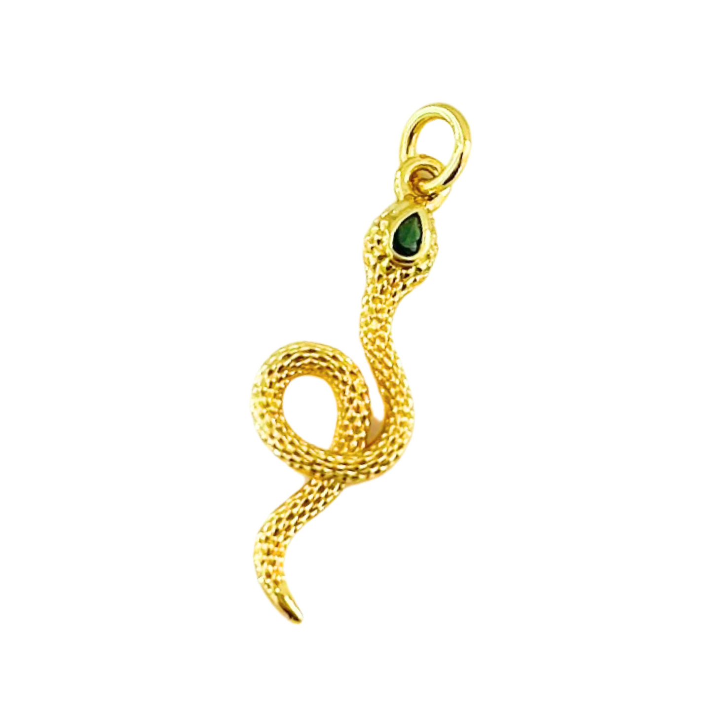 Green CZ Eyes Gold Plated Snake Pendant on a white background