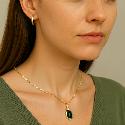 Green Glass Bead Pendant Necklace - 3 Chain Styles Available